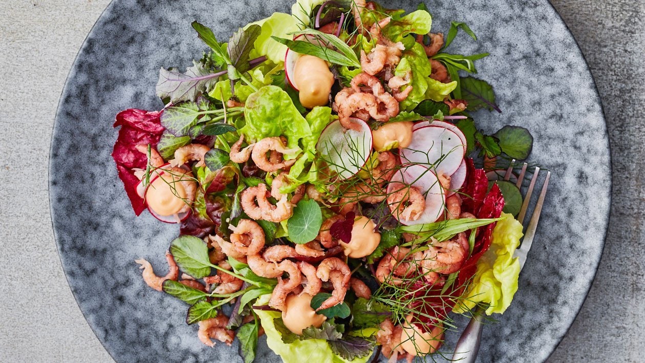 Opmerkelijk verwijderen voorraad Salade Hollandse garnalen met kruiden en cocktailsaus - Recept Unilever  Food Solutions
