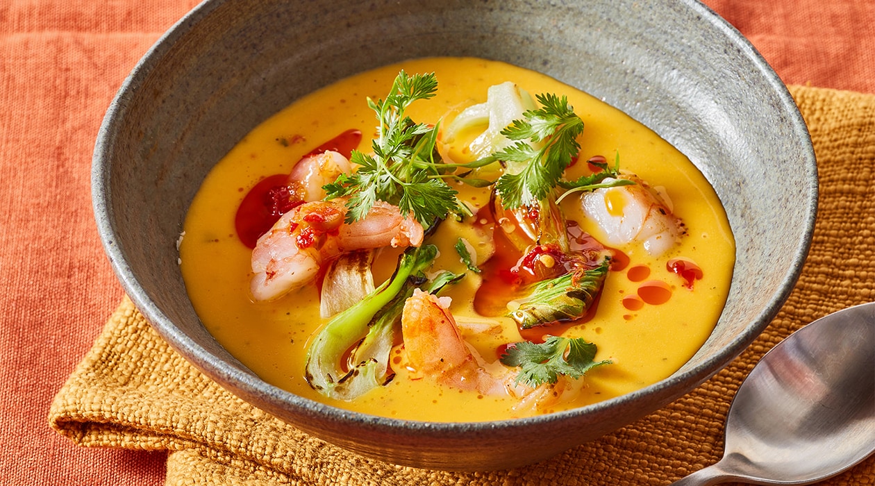 Thaise zoete aardappel met paksoi en gamba’s – Recept