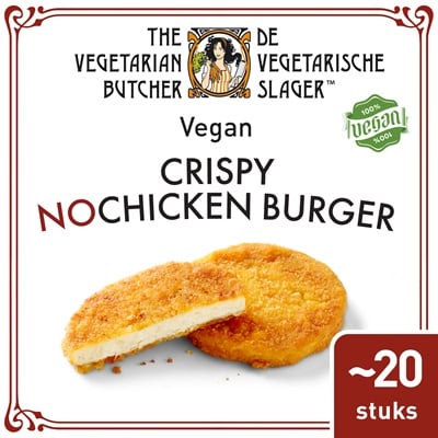 De Vegetarische Slager NoChicken Veganistische Krokante Kipburger ~20x90g - 